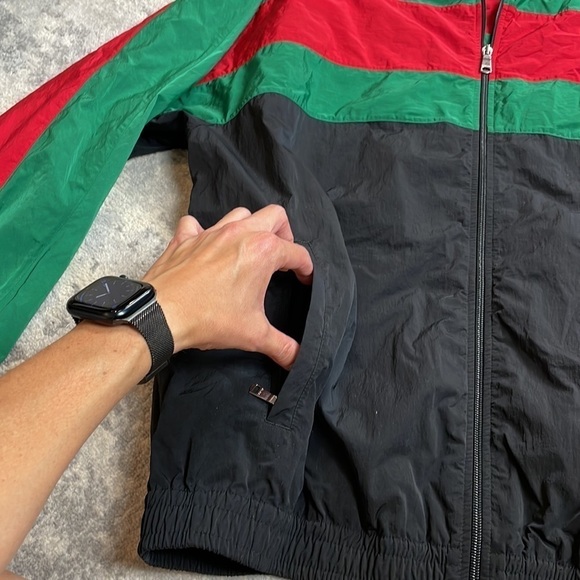 Gucci Oversized Nylon Track Jacket Water Repellent Black Green Red Mens Sz M - Picture 8 of 16